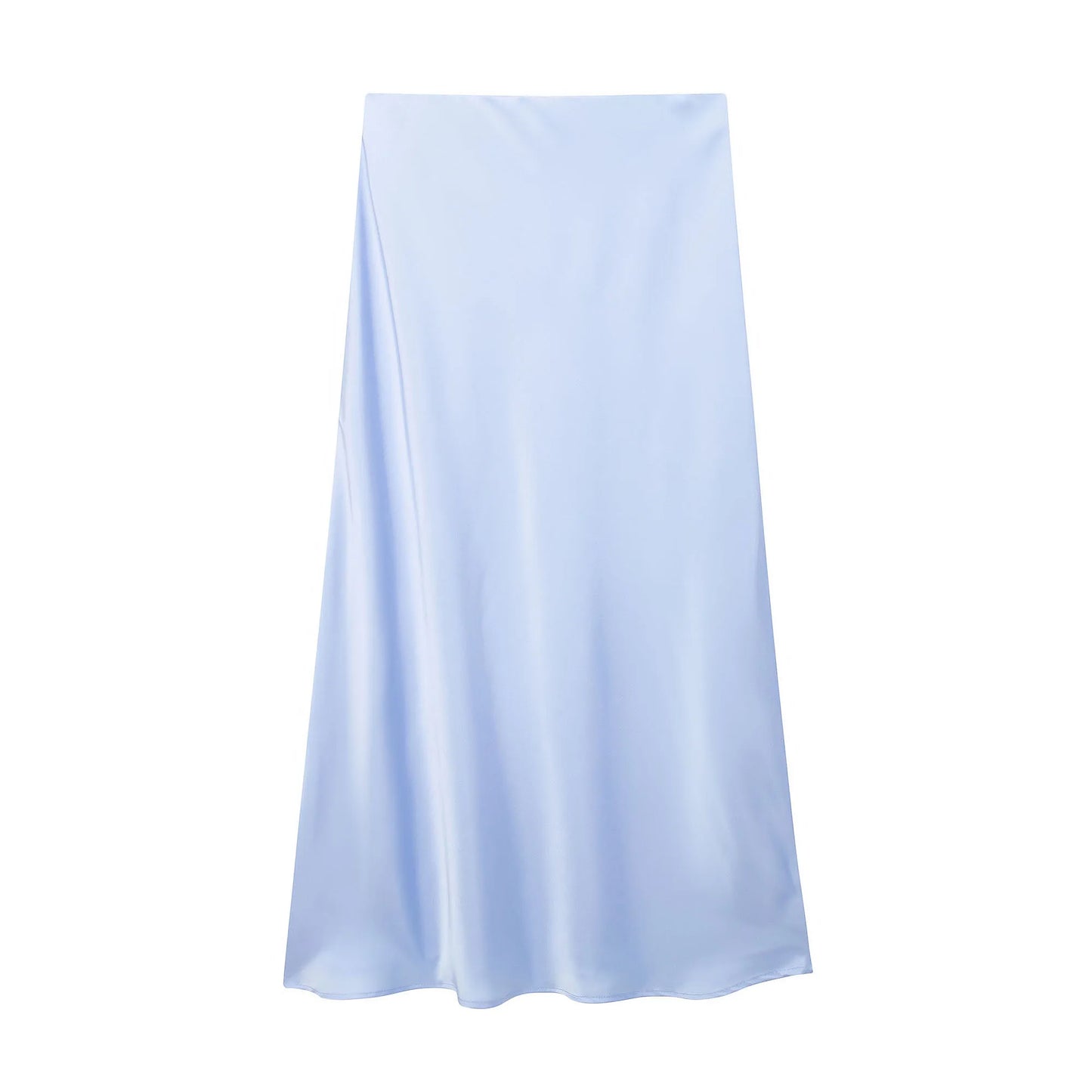 Saia de Cetim Preto Midi, Longa Cintura Alta Elegante