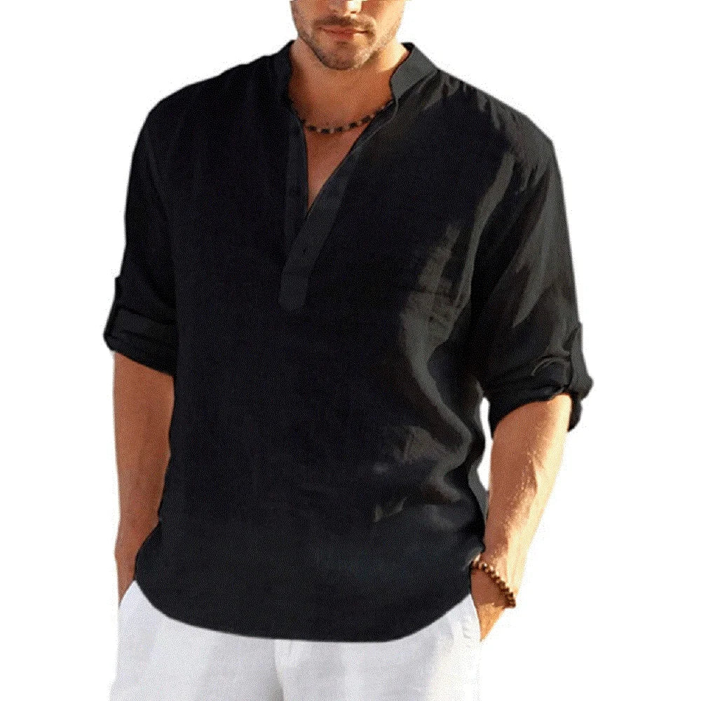 Camisa de algodão e Linho para Todas as Estações