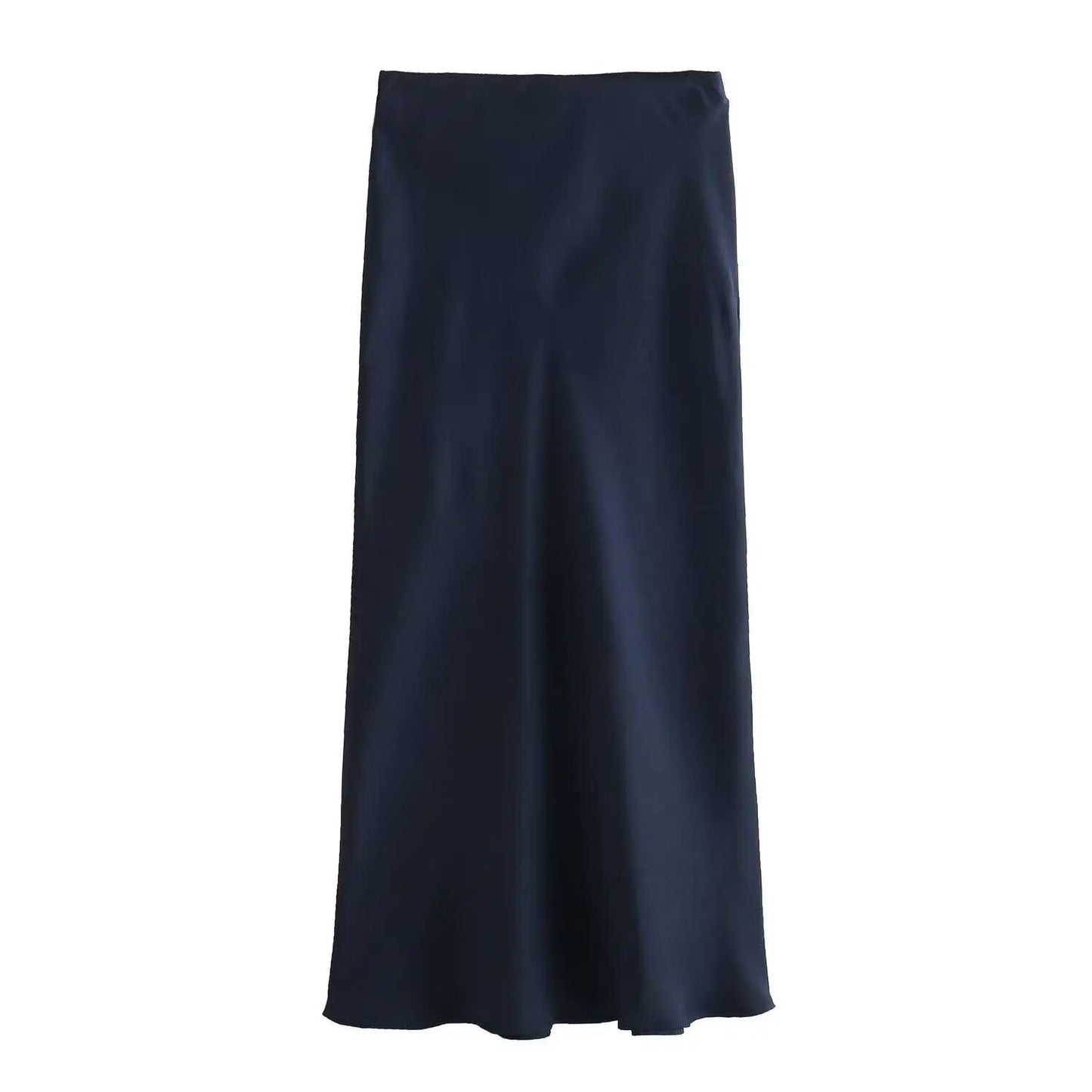 Saia de Cetim Preto Midi, Longa Cintura Alta Elegante